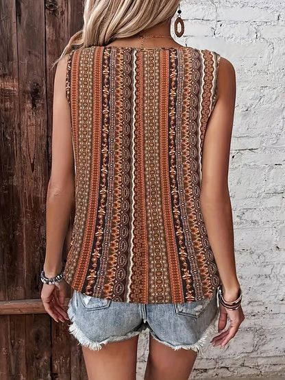 Grace - Boho Print V-Ausschnitt Twisted Tank Top