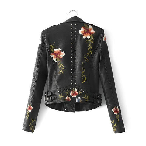 Idaira - Lederjacke mit floraler Bestickung