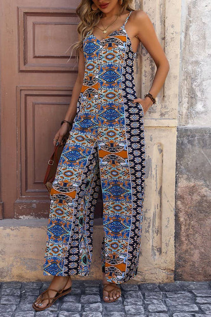 Helen - Ethic Print V-Ausschnitt Cami Jumpsuit