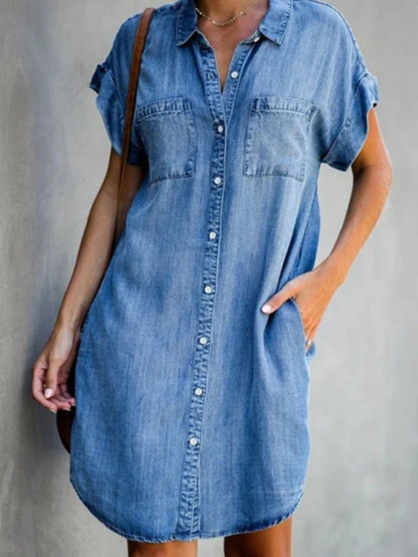 Elikah - Mittellanges Kleid aus einfarbigem Denim