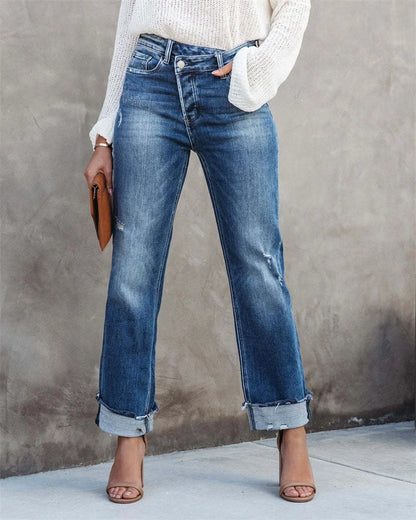 Roberta - Gerade Jeans mit hoher Taille und Knopfleiste