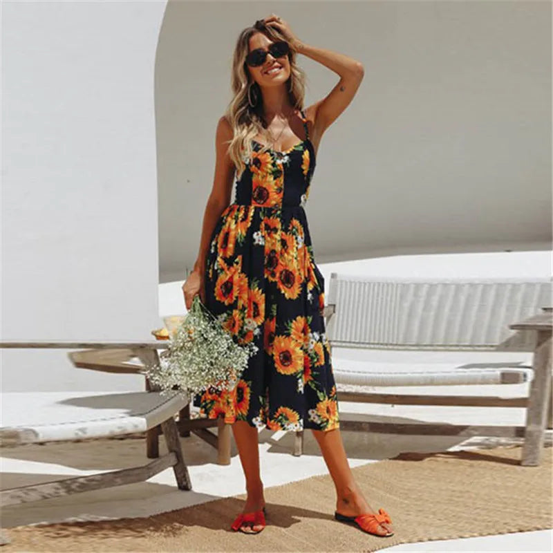 Susan - Strand Print Sommer Sexy Midikleid