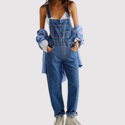 Claudia - Bodenlange Hose mit weitem Bein, Denim-Overall