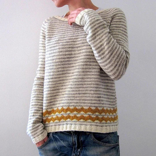 Gestreifter Vintage-Jacquard-Pullover mit Rundhalsausschnitt und Farbblock